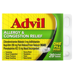 Advil, средство от аллергии и заложенности носа, 20 таблеток, покрытых оболочкой