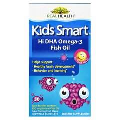 Bioglan, Kids Smart, рыбий жир с высоким содержанием омега-3 и ДГК, великолепный фруктовый вкус, 30 жевательных капсул, лопающихся во рту