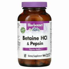 Bluebonnet Nutrition, Бетаина гидрохлорид, с пепсином, 180 растительных капсул