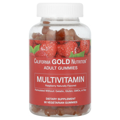 California Gold Nutrition, жевательные мультивитамины для взрослых, с натуральным вкусом малины, 90 вегетарианских жевательных таблеток