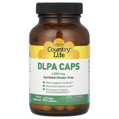 Country Life, DLPA (DL-фенилаланин) в капсулах, 1000 мг, 60 веганских капсул