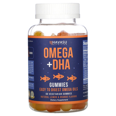 Havasu Nutrition, Жевательные мармеладки с омега + ДГК, натуральный лимон и апельсин, 60 вегетарианских жевательных таблеток