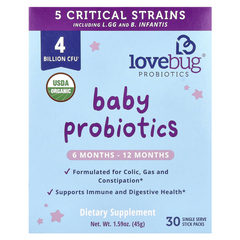 LoveBug Probiotics, Детские пробиотики, для детей от 6 до 12 месяцев, 4 млрд КОЕ, 30 порционных пакетиков