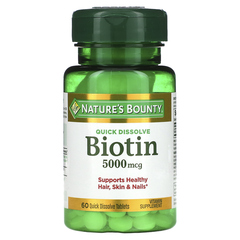 Nature's Bounty, биотин, 5000 мкг, 60 быстрорастворимых таблеток
