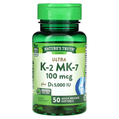Nature's Truth, Ultra K-2 и MK-7, 100 мкг, 50 капсул с быстрым высвобождением