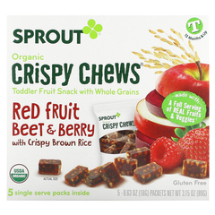 Sprout Organics, Crispy Chews, от 12 месяцев и старше, красные фрукты, свекла и ягоды с хрустящим коричневым рисом, 5 пакетиков по 18 г (0,63 унции)