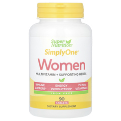 Super Nutrition, SimplyOne, мультивитамины и полезные травы для женщин, без железа, 90 таблеток