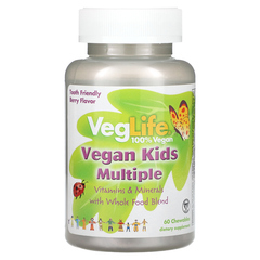 VegLife, веганские мультивитамины для детей, со вкусом ягод, 60 жевательных таблеток