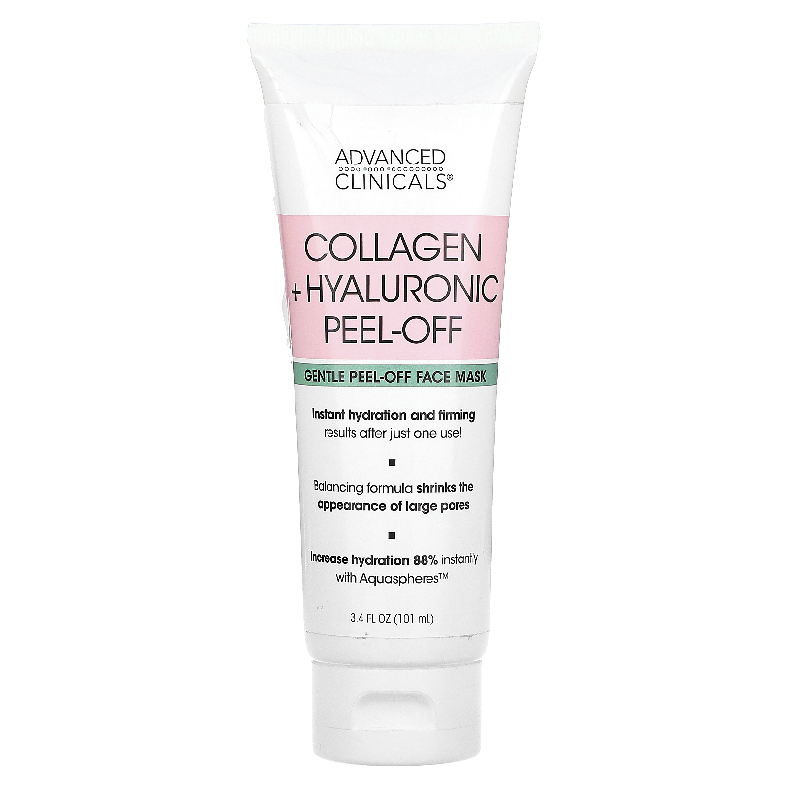 Advanced Clinicals, Collagen + Hyaluronic Peel-Off, нежная отшелушивающая маска для лица, 101 мл (3,4 жидк. Унции)