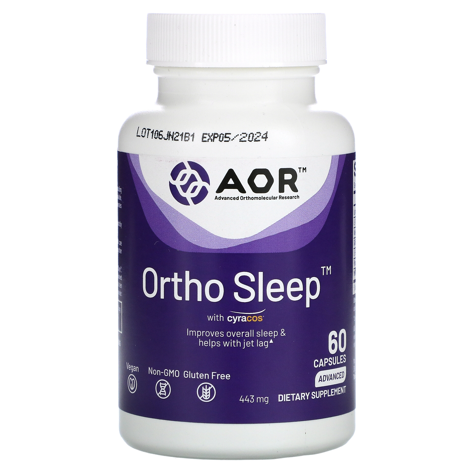 Advanced Orthomolecular Research AOR, Ortho Sleep с Cyracos, 443 мг, 60 капсул (221 мг в 1 капсуле)