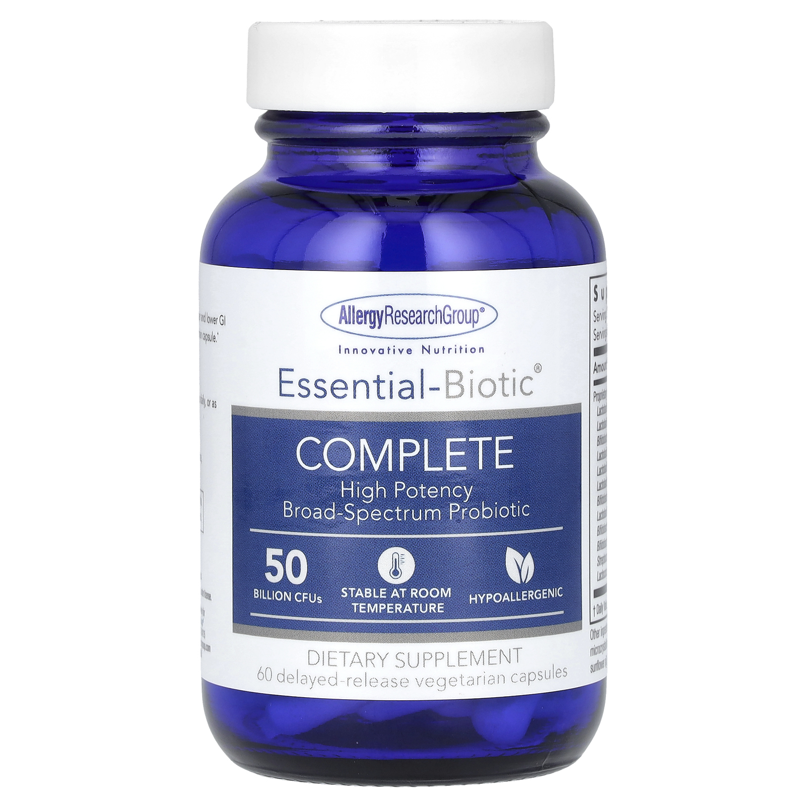 Allergy Research Group, Essential-Biotic Complete, 50 млрд КОЕ, 60 вегетарианских капсул с отсроченным высвобождением