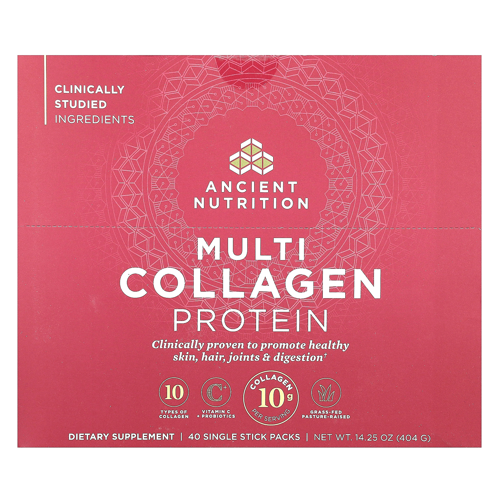 Ancient Nutrition, комплекс коллагенов и протеинов, 40 пакетиков-стиков по 10,1 г (0,36 унции)
