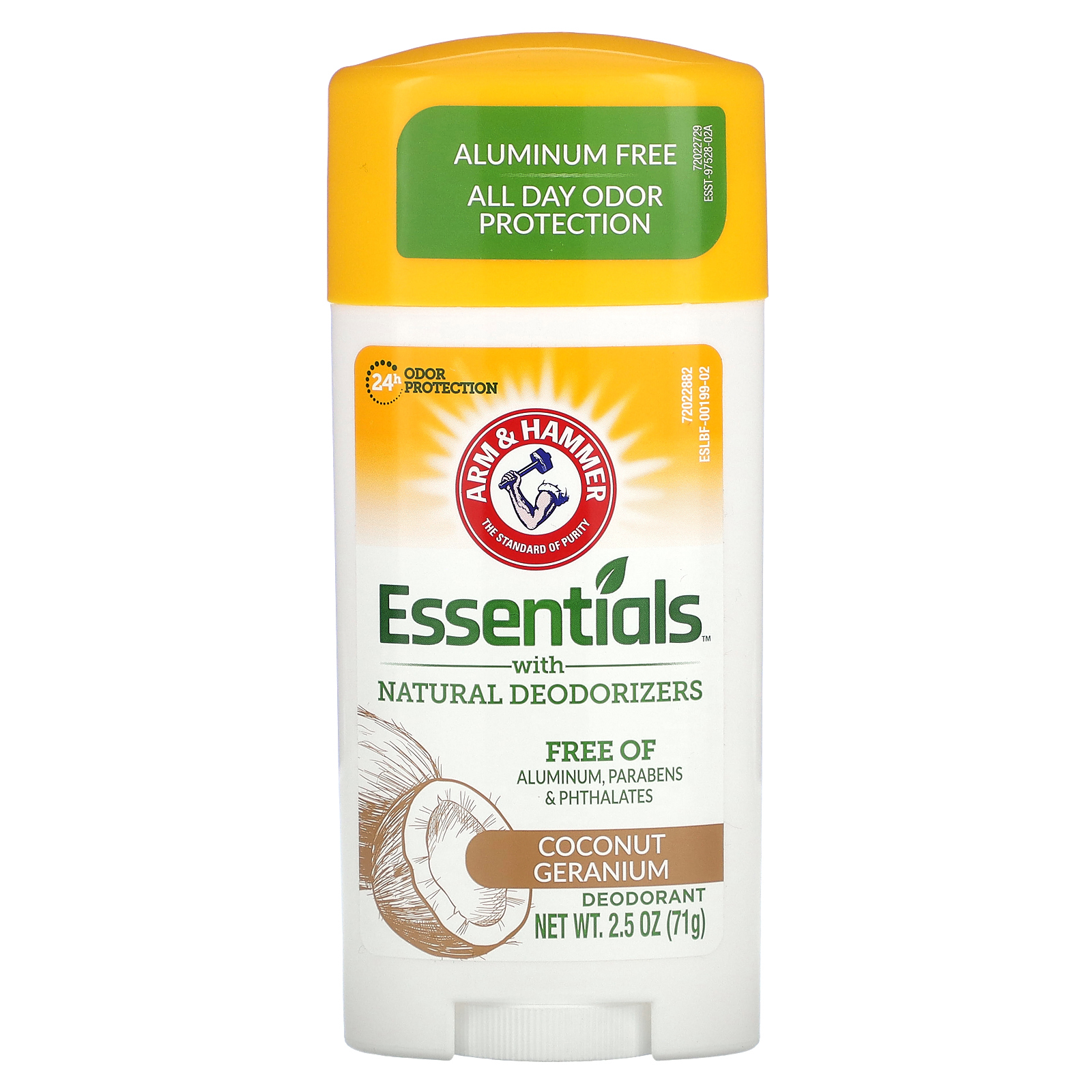 Arm & Hammer, Essentials с натуральными дезодорантами, дезодорант, кокос и герань, 71 г (2,5 унции)