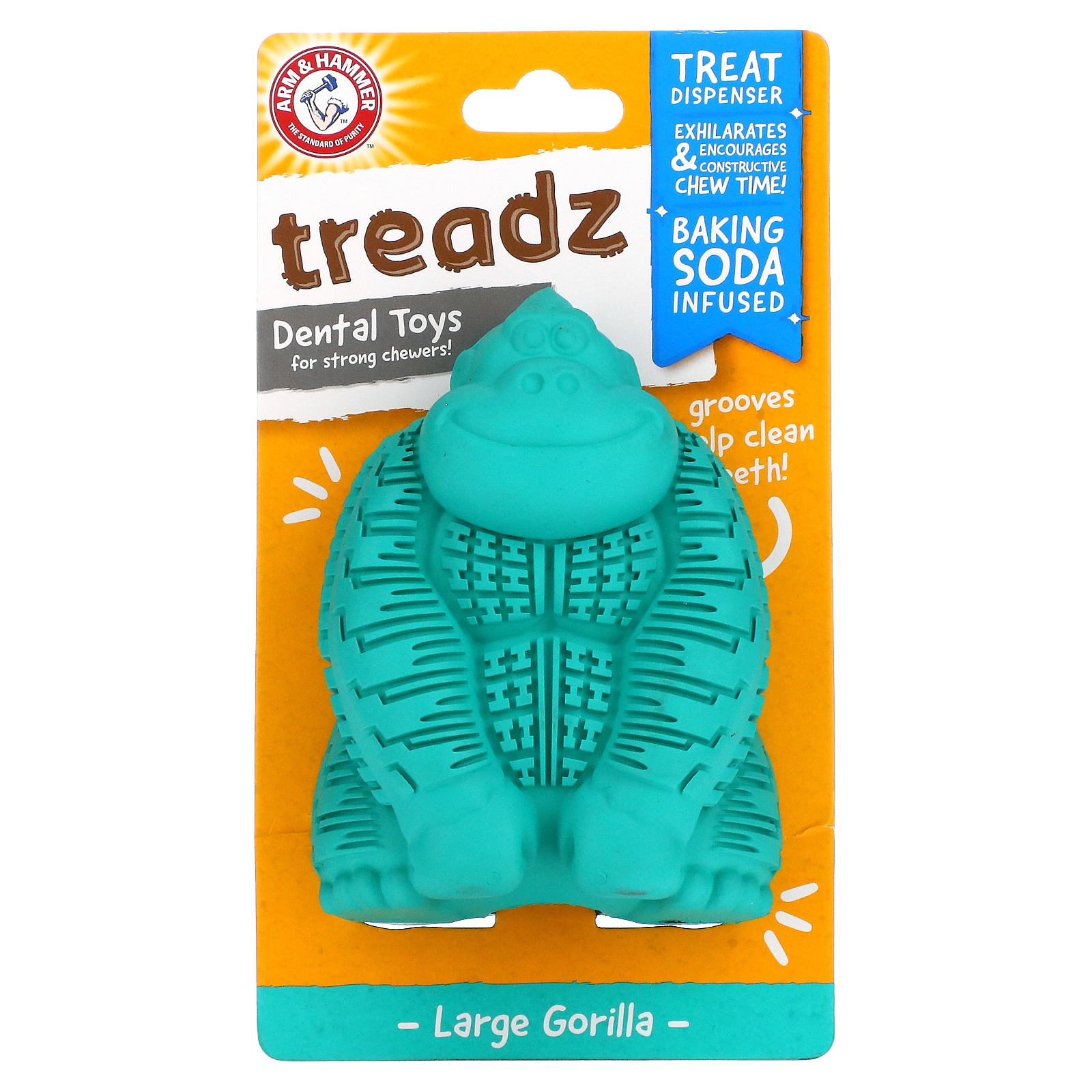 Arm & Hammer, Treadz, стоматологическая игрушка для массажа десен, большая горилла, 1 шт.