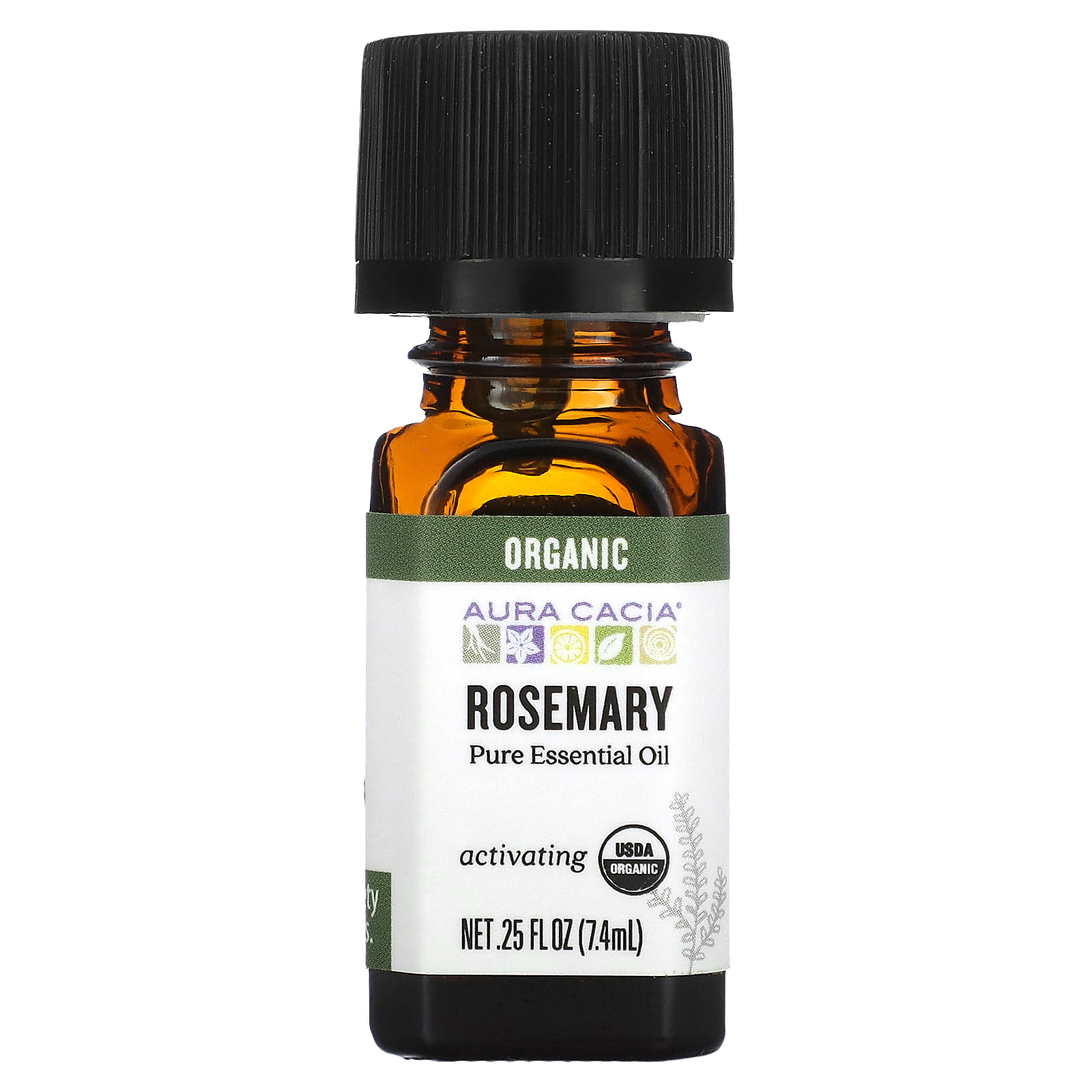 Aura Cacia, чистое эфирное масло, органический розмарин, 7,4 мл (0,25 жидк. унции)