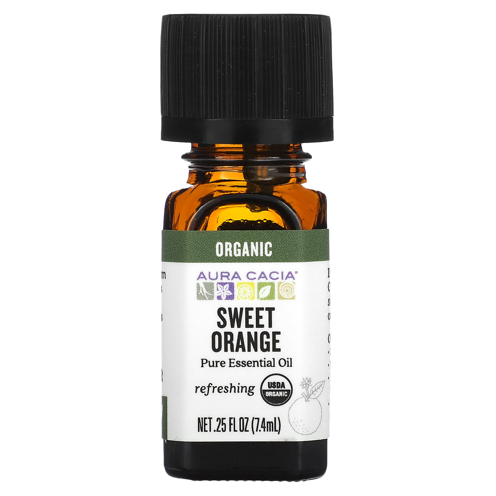 Aura Cacia, чистое эфирное масло, органический сладкий апельсин 7,4 мл (0,25 жидкой унции)