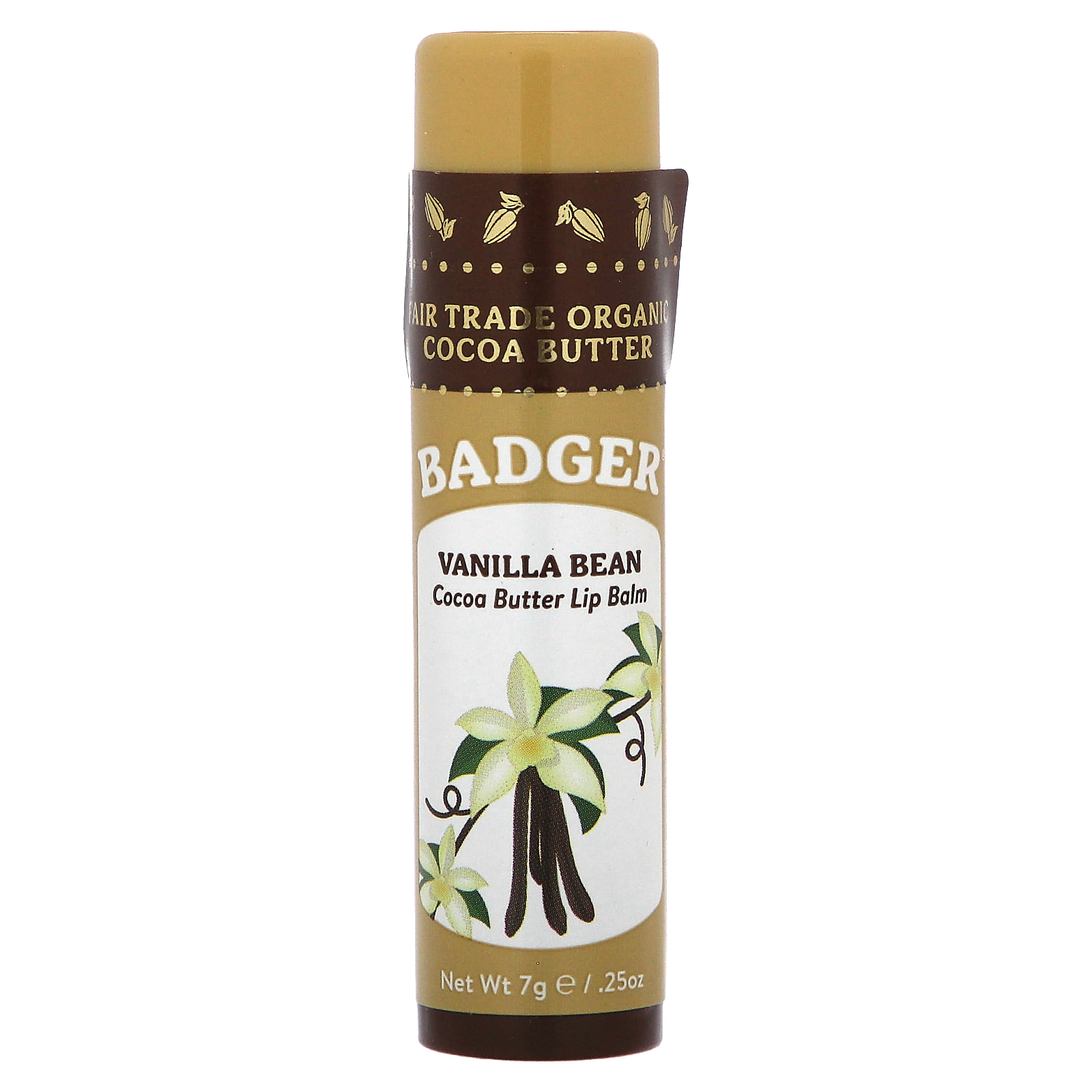 Badger Company, Organic, бальзам для губ с маслом какао, ваниль, 7 г (0,25 унции)