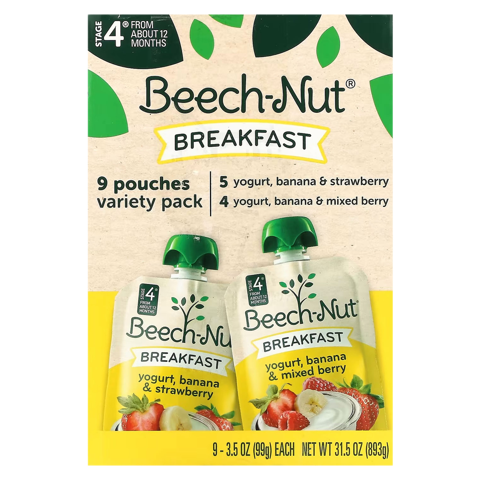 Beech-Nut, Breakfast, Variety Pack, 4-й этап, 9 пакетиков, 99 г (3,5 унции)