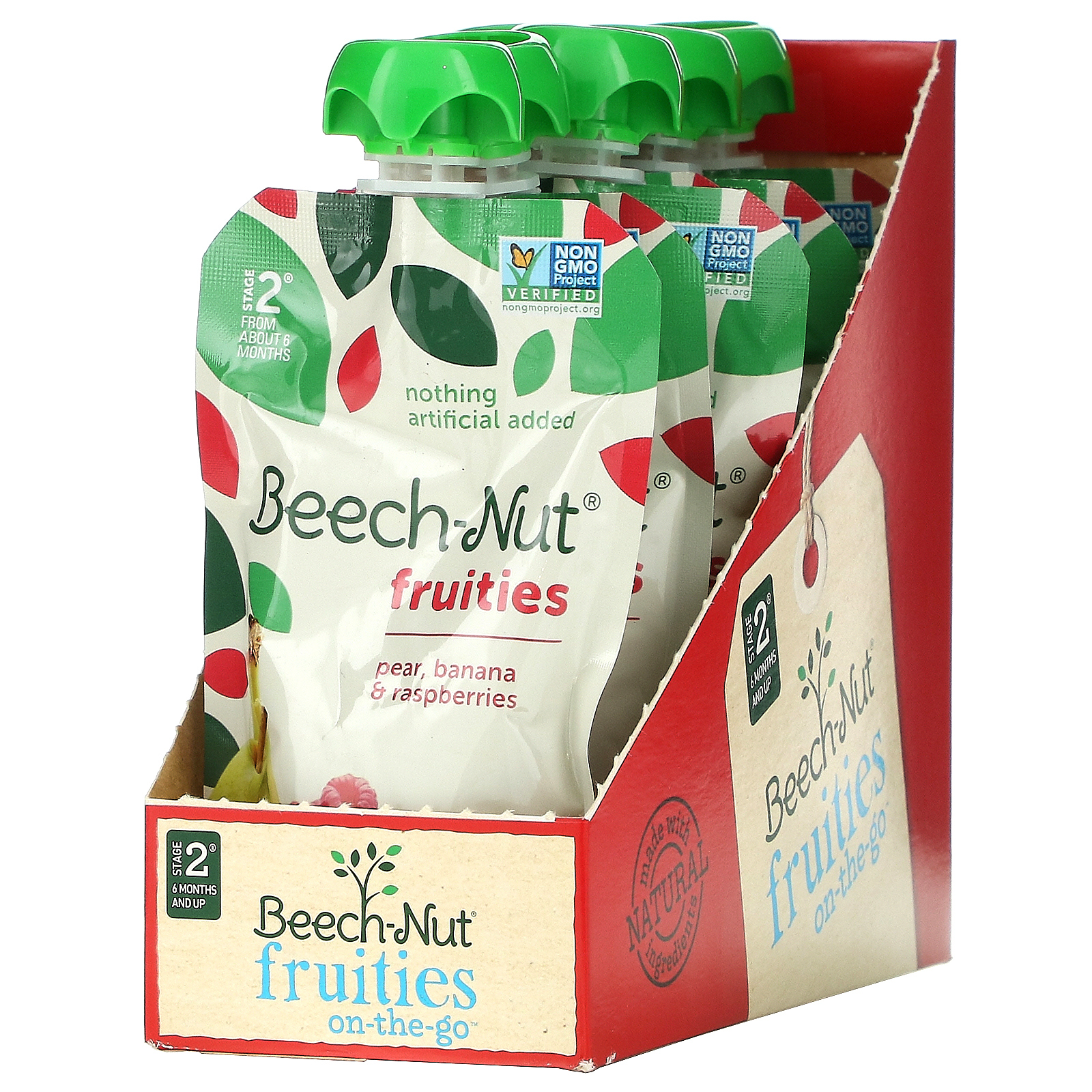 Beech-Nut, фрукты, для детей от 6 месяцев, груша, банан и малина, 12 паучей по 99 г (3,5 унции)