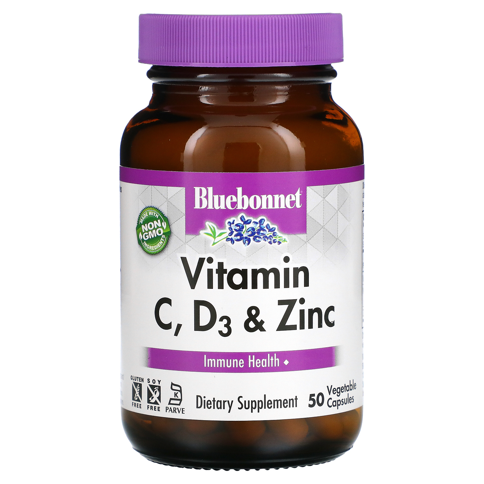 Bluebonnet Nutrition, витамины C, D3 и цинк, 50 растительных капсул