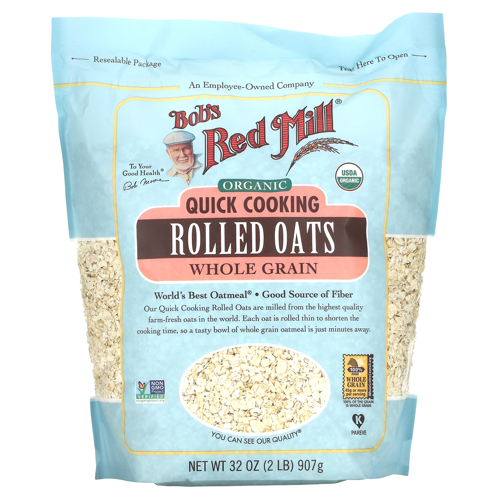 Bob's Red Mill, Органические овсяные хлопья быстрого приготовления, цельнозерновые, 907 г