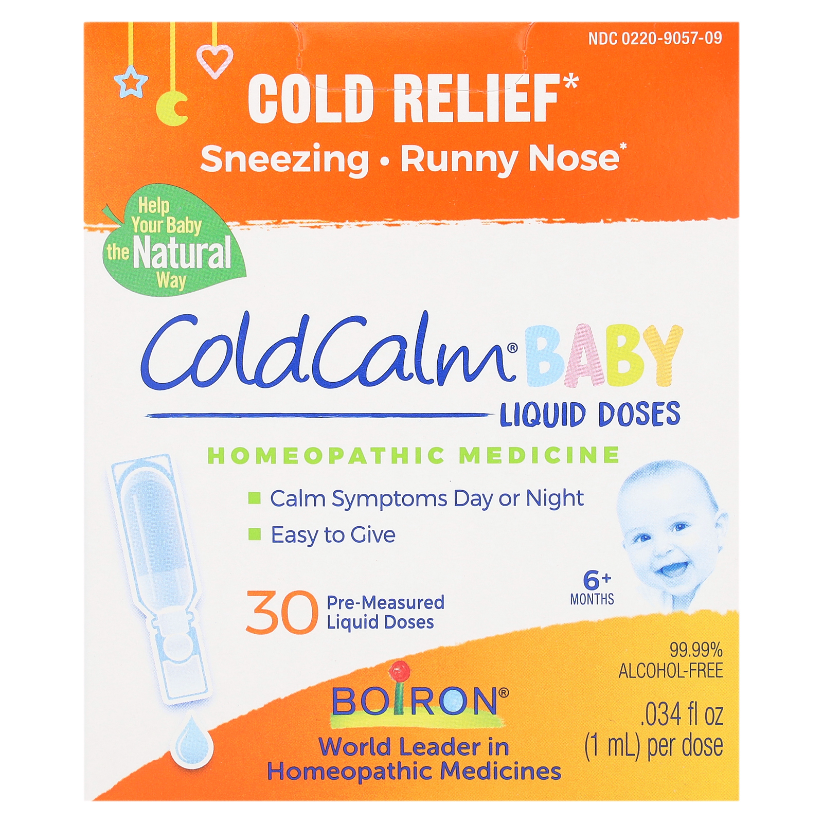 Boiron, Cold Calm Baby, жидкая добавка, для облегчения симптомов простуды, для детей от 6 месяцев, 30 отмеренных жидких доз по 1 мл (0,034 жидк. унции)