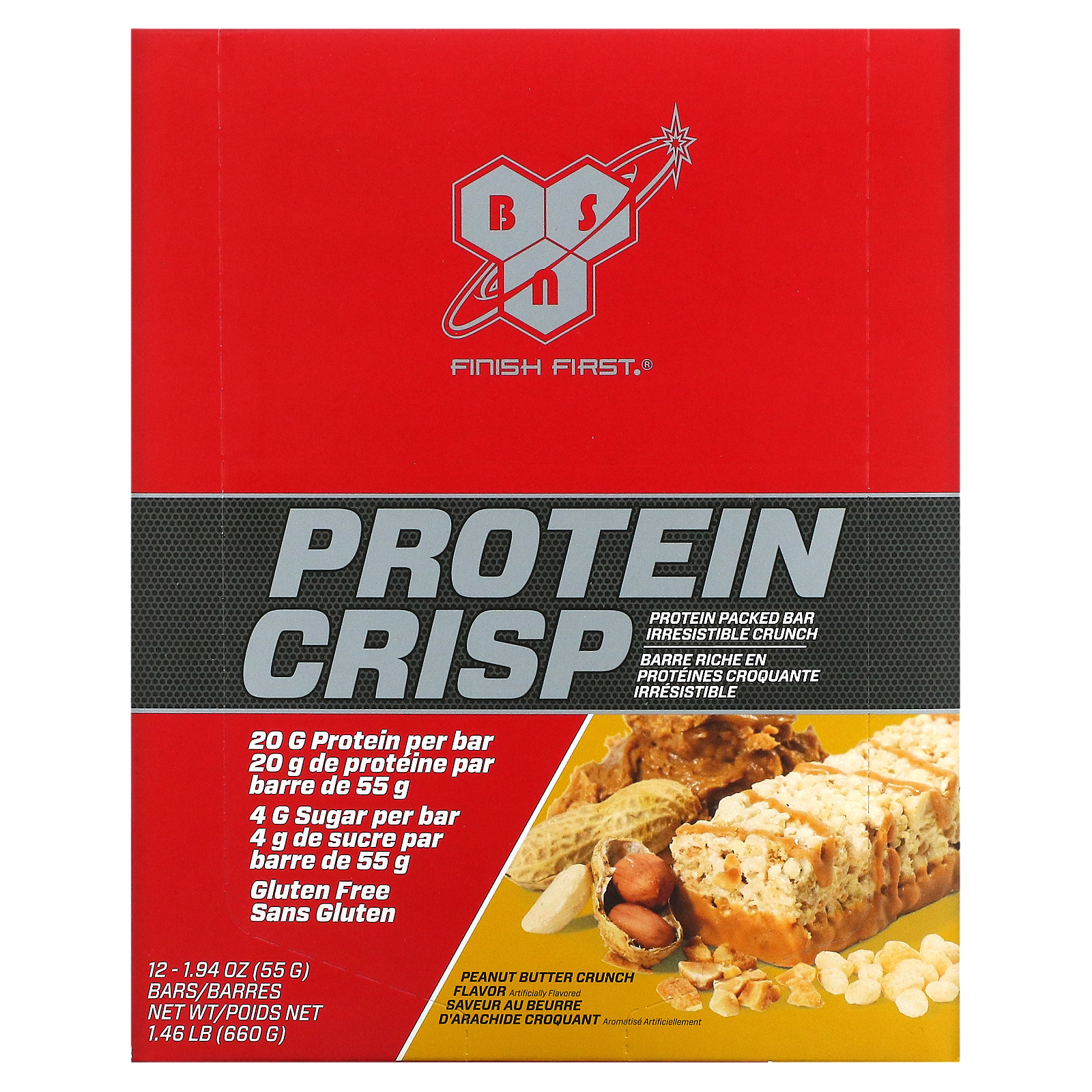 BSN, Protein Crisp, кранч с арахисовой пастой, 12 батончиков, 56 г (1,97 унции) каждый