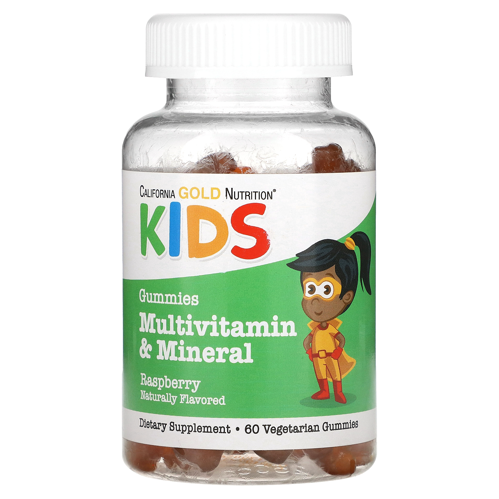 California Gold Nutrition, добавка с мультивитаминами и минералами для детей, без желатина, натуральный малиновый вкус, 60 вегетарианских жевательных таблеток
