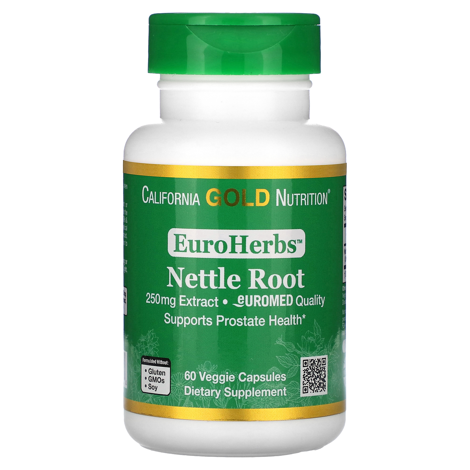 California Gold Nutrition, EuroHerbs, экстракт корня крапивы, европейское качество, 250 мг, 60 вегетарианских капсул