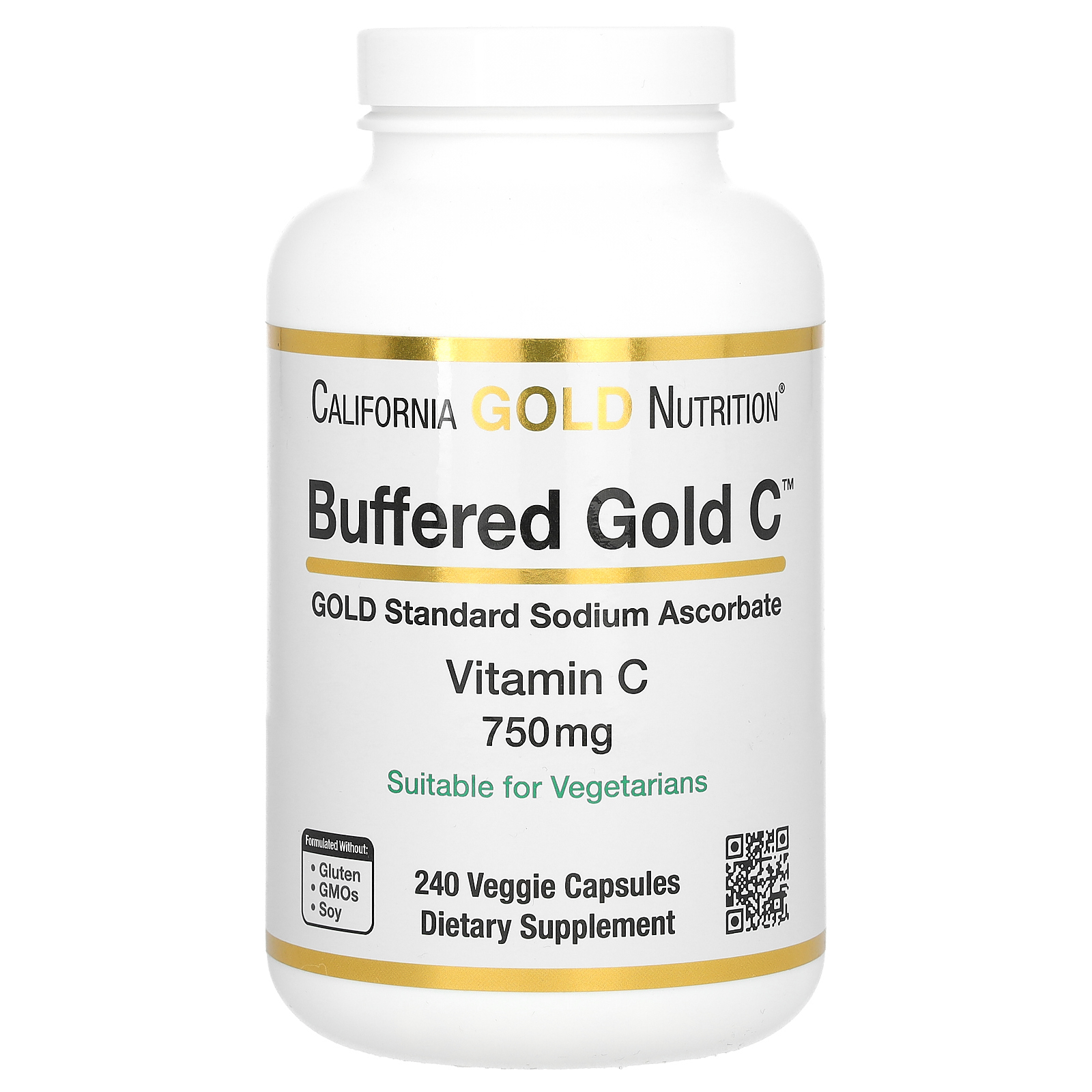 California Gold Nutrition, Gold C, GOLD Standard, буферизованный витамин C, аскорбат натрия, 750 мг, 240 растительных капсул