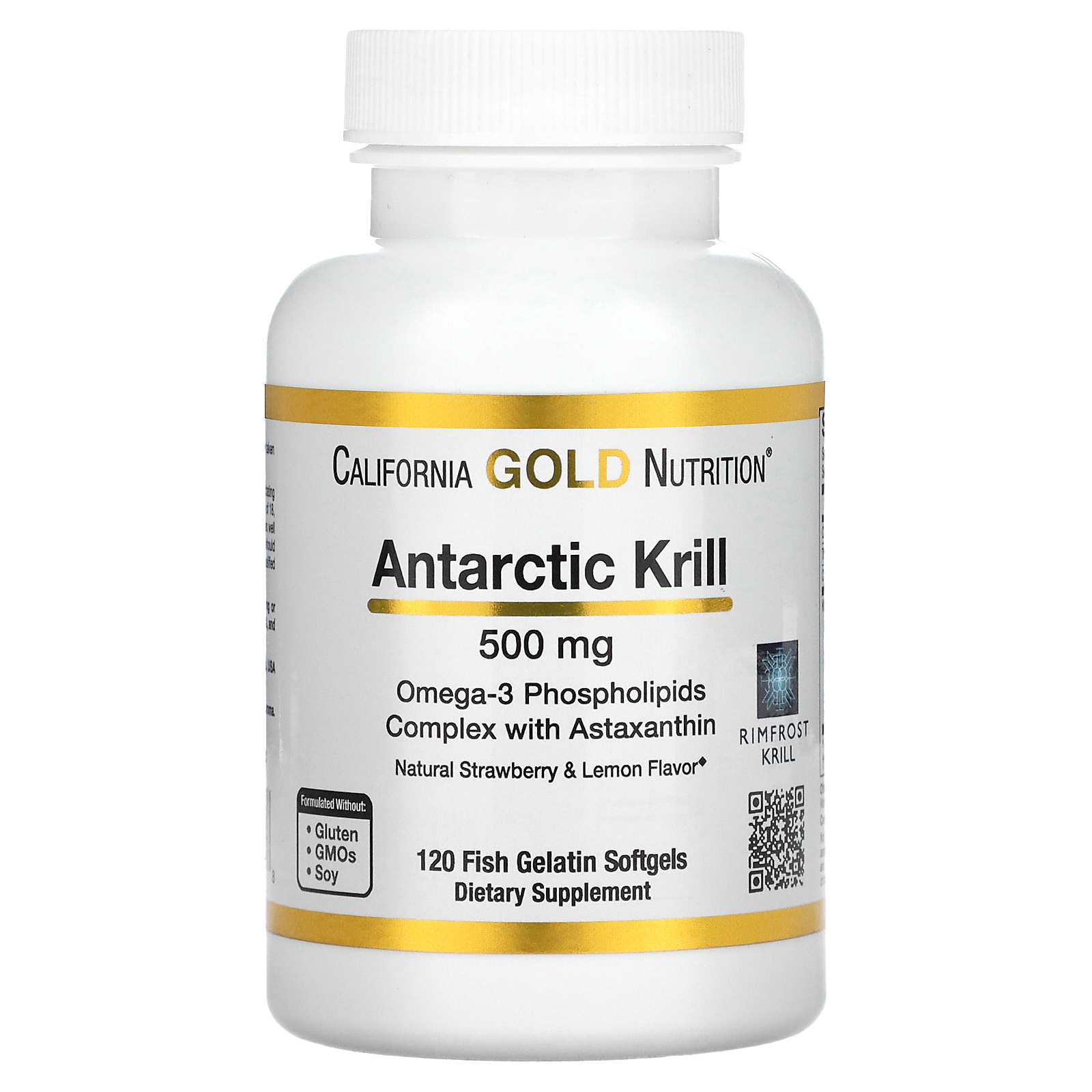 California Gold Nutrition, масло антарктического криля, комплекс фосфолипидов из омега-3 с астаксантином, натуральный клубнично-лимонный вкус, 500 мг, 120 капсул из рыбьего желатина