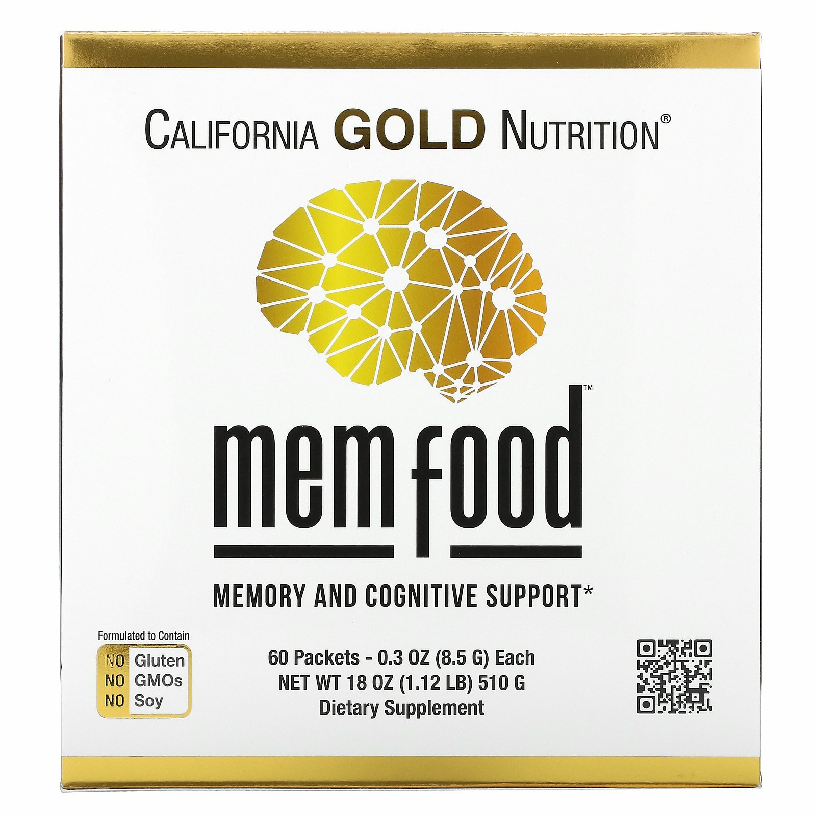California Gold Nutrition, MEM Food, для поддержки памяти и когнитивных функций, 60 пакетиков по 8,5 г (0,3 унции)