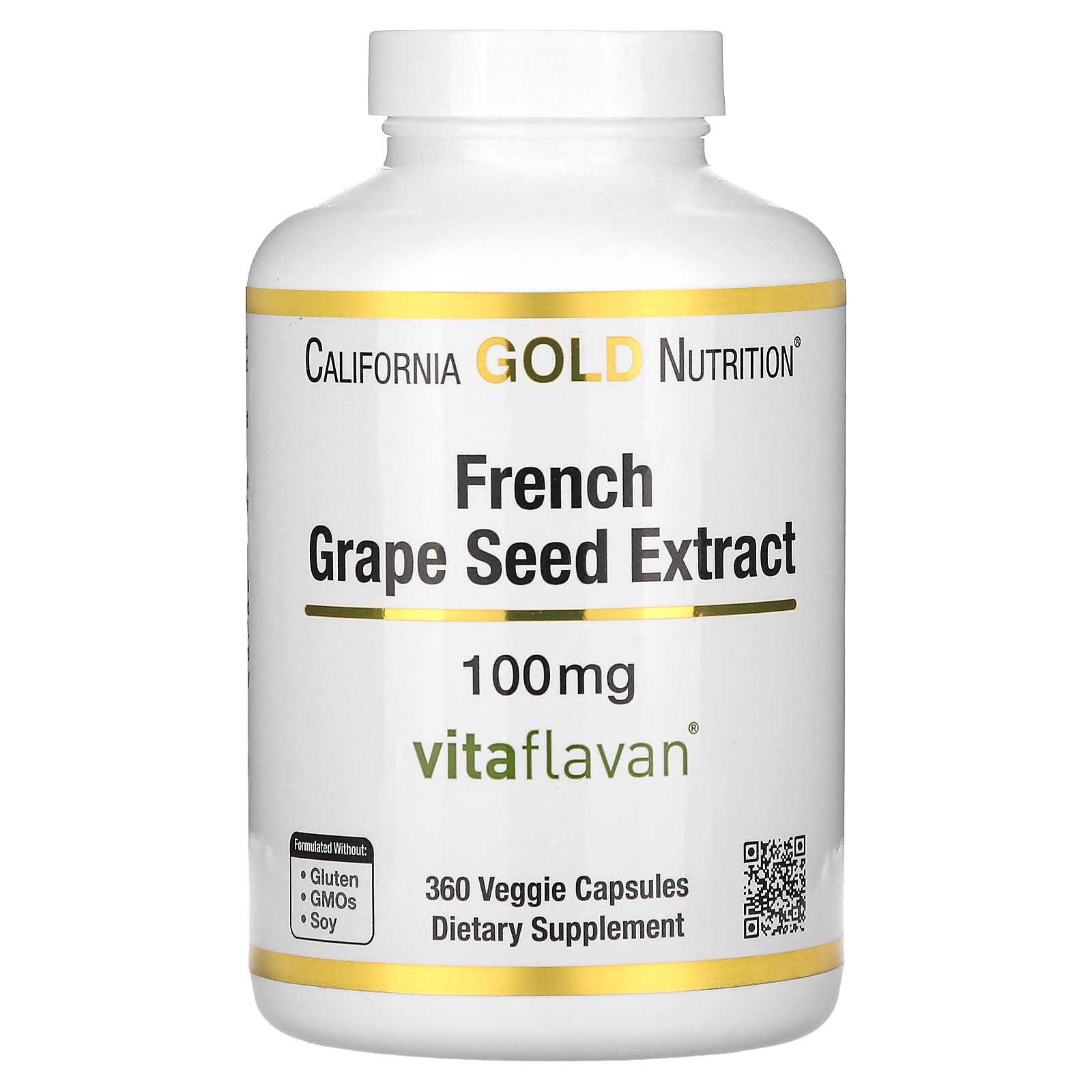 California Gold Nutrition, VitaFlavan, экстракт косточек французского винограда, 100 мг, 360 растительных капсул