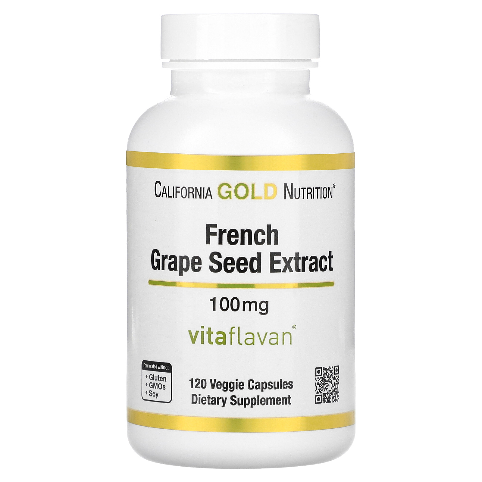 California Gold Nutrition, VitaFlavan, экстракт косточек французского винограда, полифенольный антиоксидант, 100 мг, 120 растительных капсул
