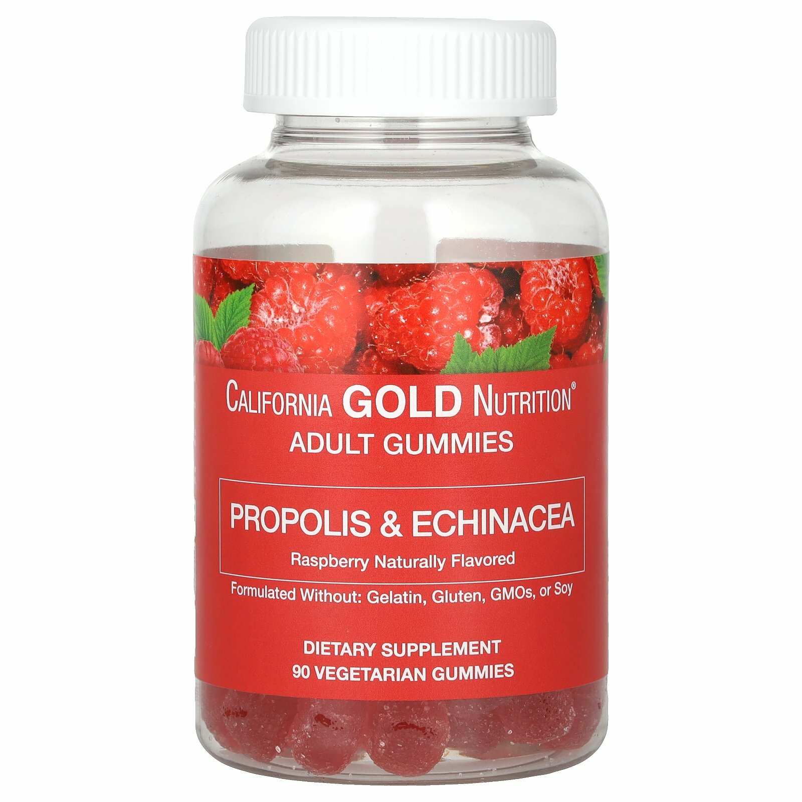 California Gold Nutrition, жевательная добавка с прополисом и эхинацеей, натуральный малиновый вкус, 90 вегетарианских жевательных таблеток