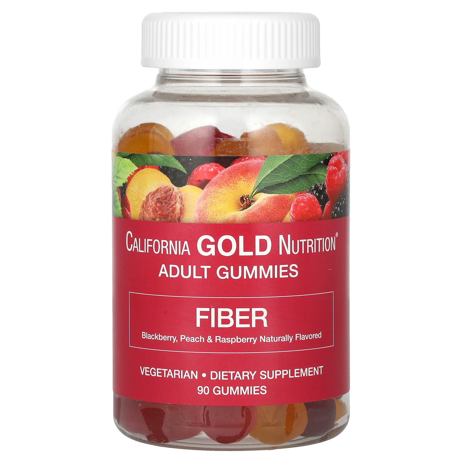 California Gold Nutrition, жевательная клетчатка, с натуральным вкусом ежевики, персика и малины, 90 вегетарианских жевательных таблеток
