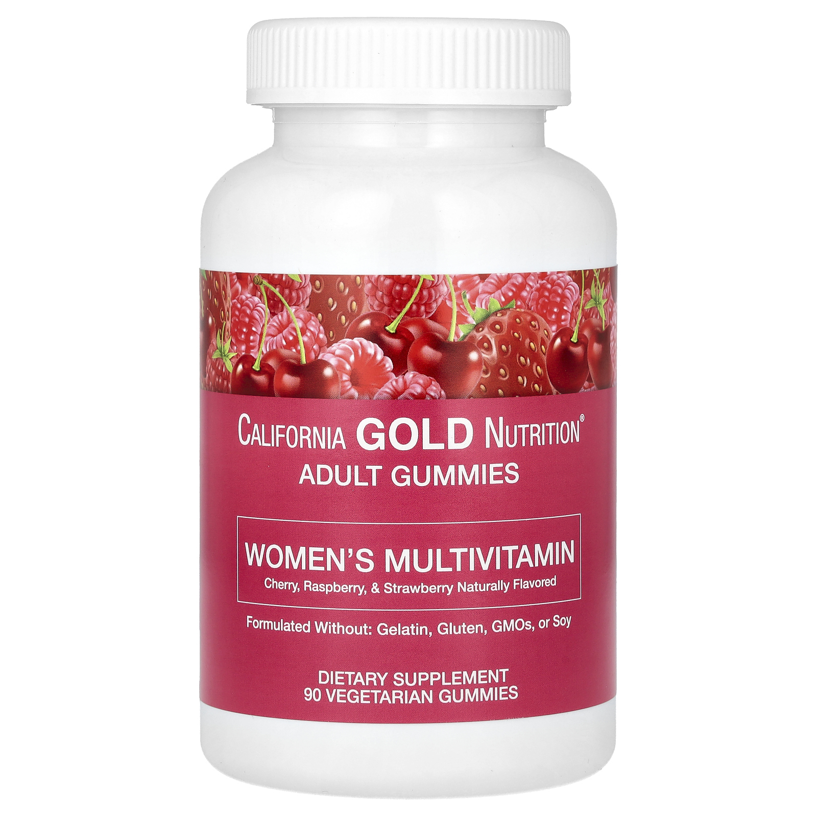 California Gold Nutrition, жевательные мультивитамины для женщин, вкус вишни, клубники и малины, 90 жевательных таблеток