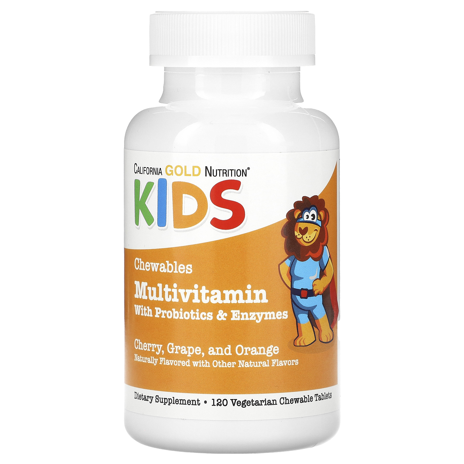 California Gold Nutrition, жевательные мультивитамины с пробиотиками и ферментами для детей, с фруктовым вкусом, 120 вегетарианских таблеток
