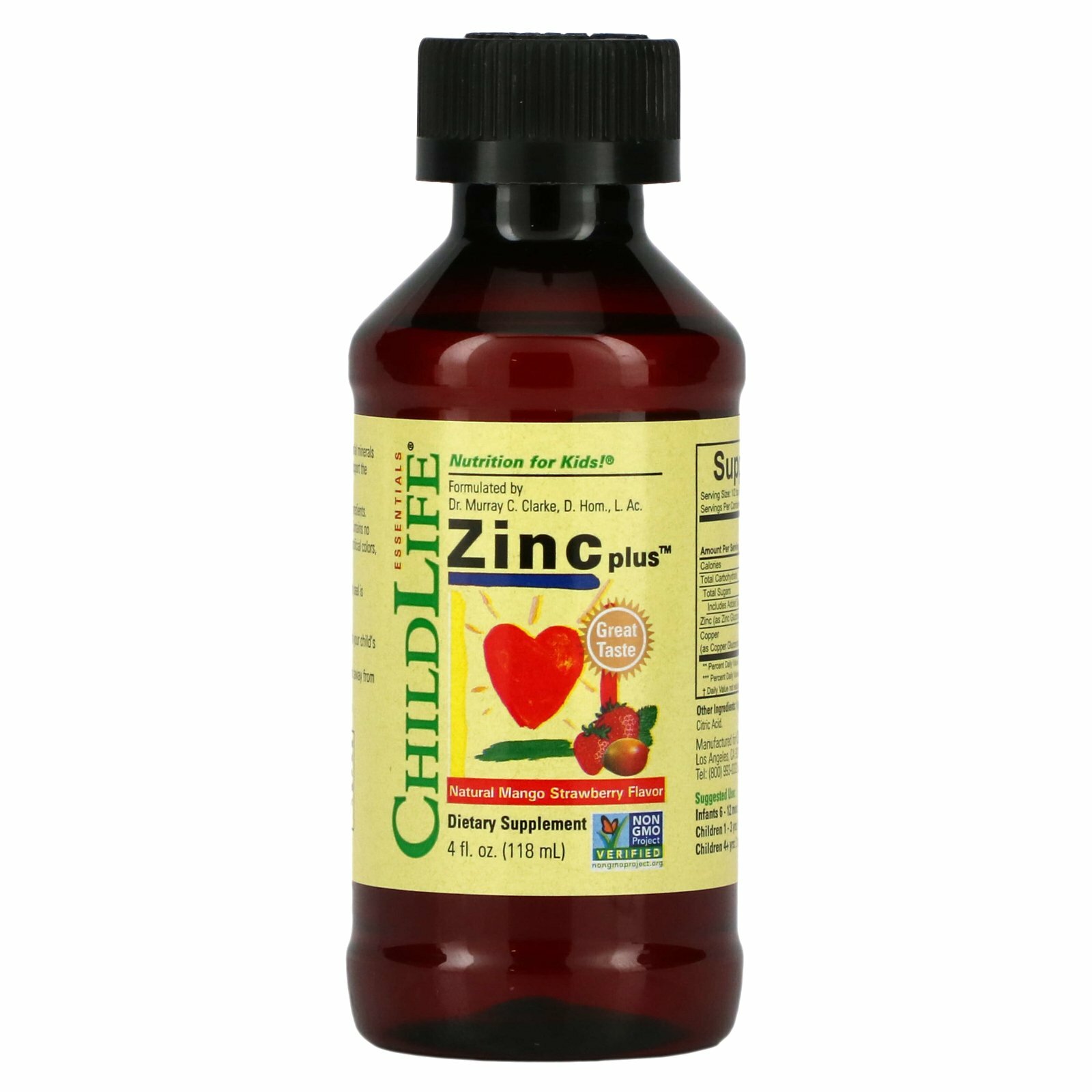 ChildLife Essentials, Essentials, Zinc Plus, цинк, натуральный вкус манго и клубники, 118 мл (4 жидк. унции)