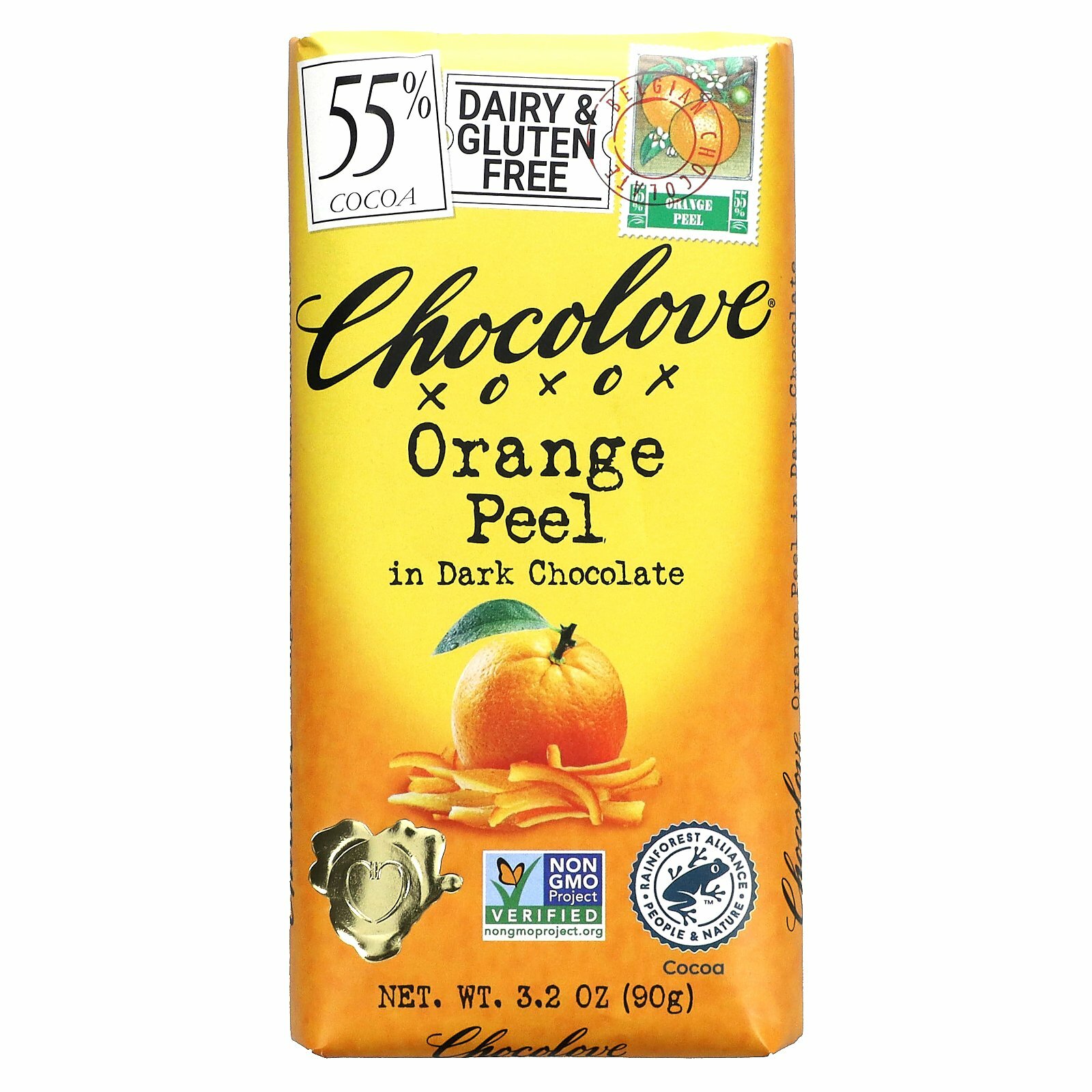 Chocolove, кожура апельсина в темном шоколаде, 55% какао, 90 г (3,2 жидк. унции)