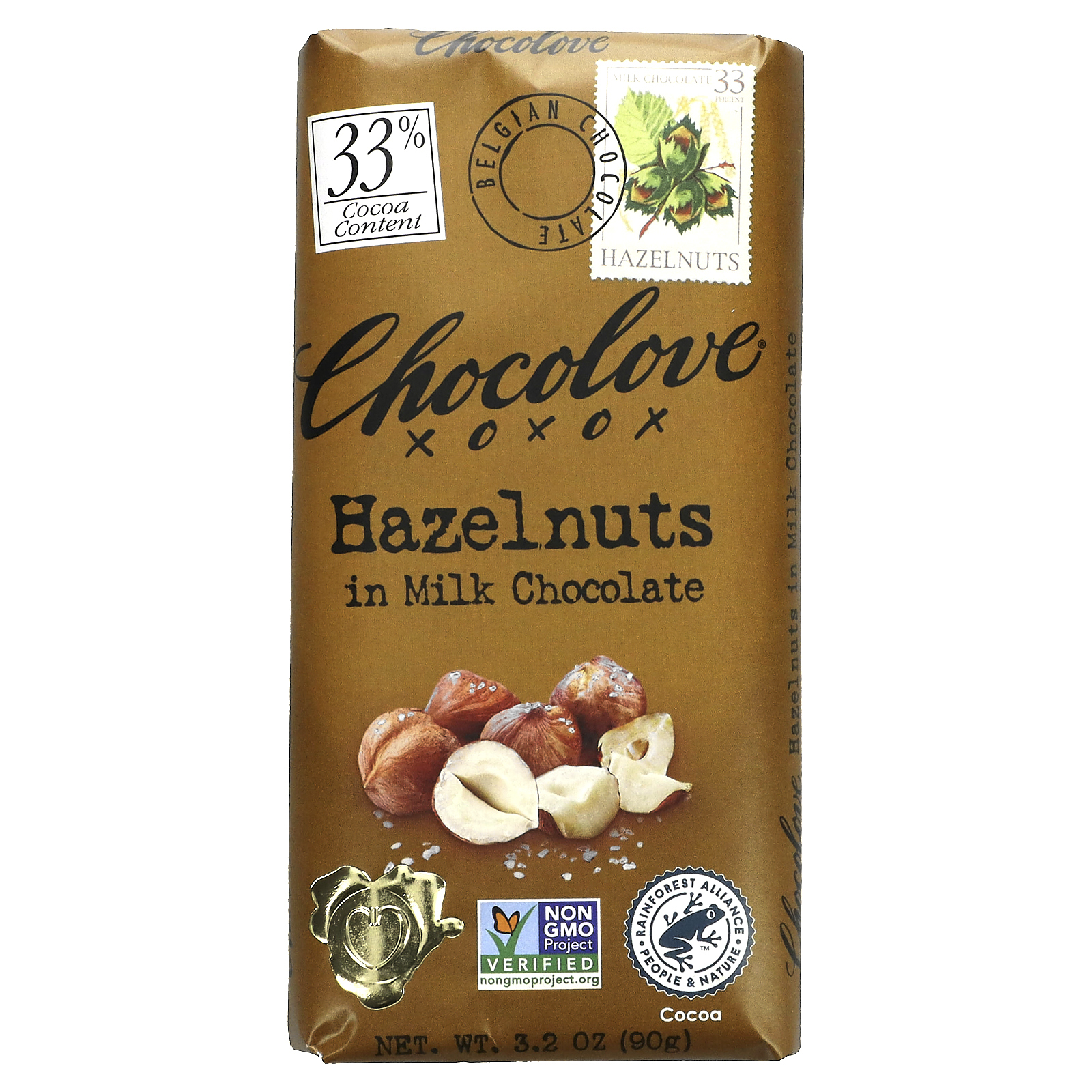Chocolove, Молочный шоколад с фундуком, 33% какао, 90 г (3,2 унции)