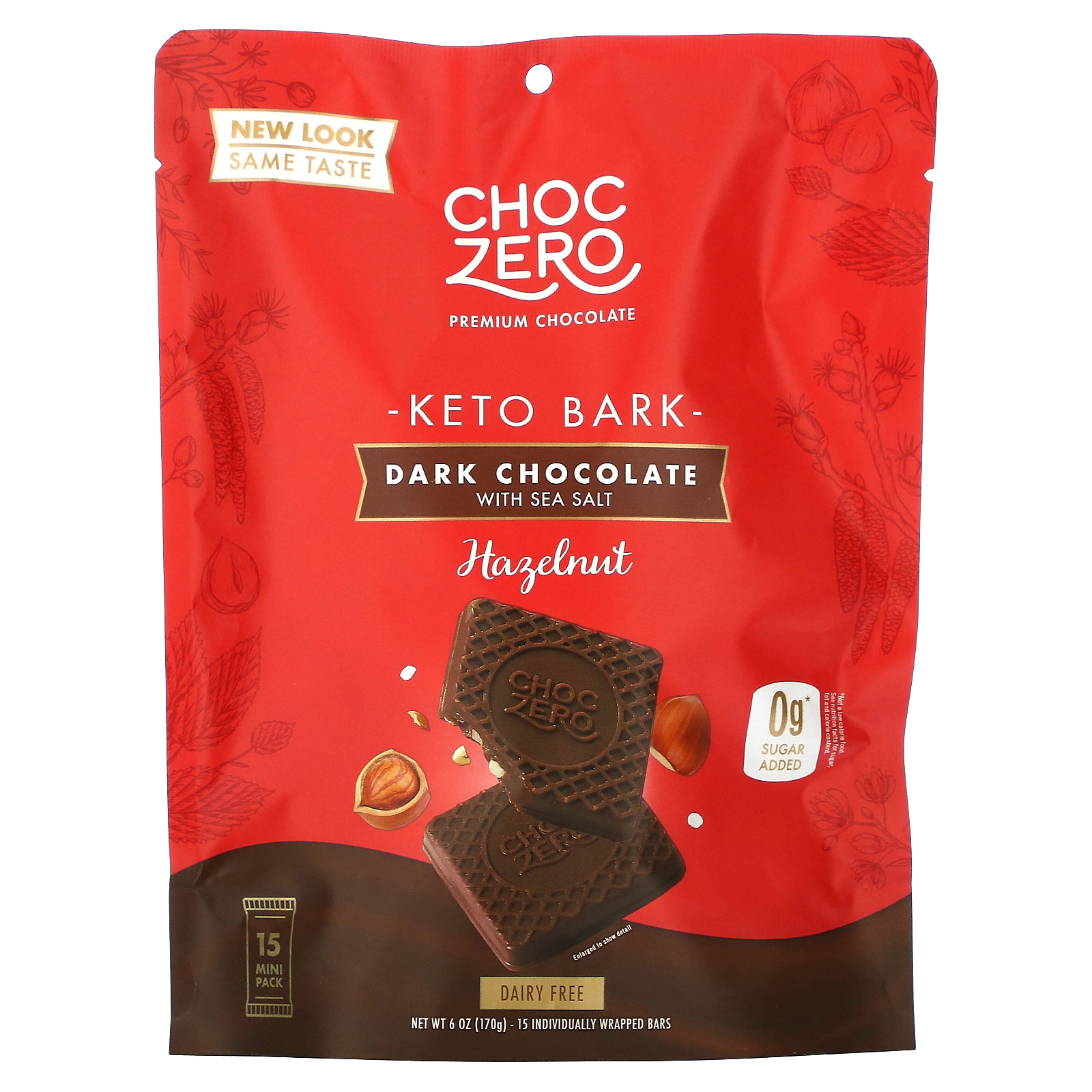 ChocZero, черный шоколад с морской солью и фундуком, без сахара, 6 мини-плиток, по 28 г (1 унции)