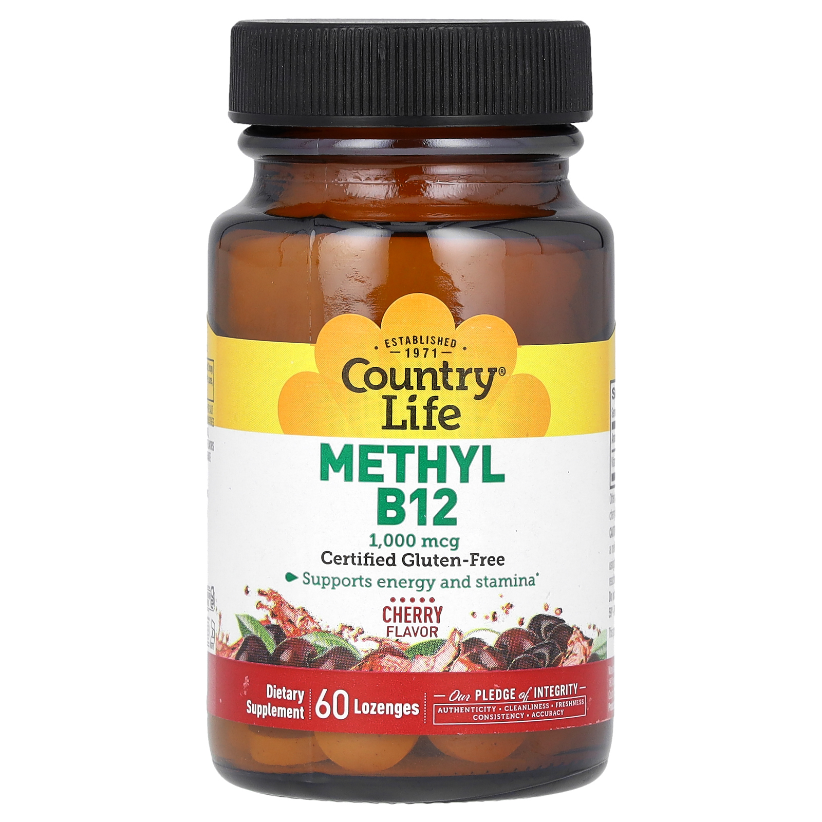 Country Life, Метил B12, со вкусом вишни, 1000 мкг, 60 пастилок