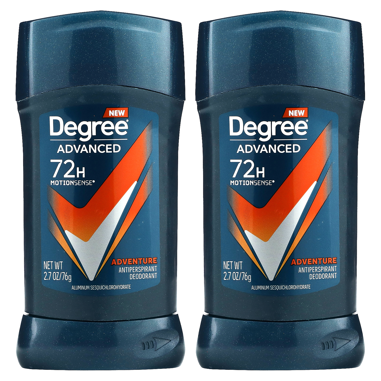 Degree, MotionSense, улучшенный дезодорант-антиперспирант, действие 72 часа, приключения, 2 шт. в упаковке, 76 г (2,7 унции)
