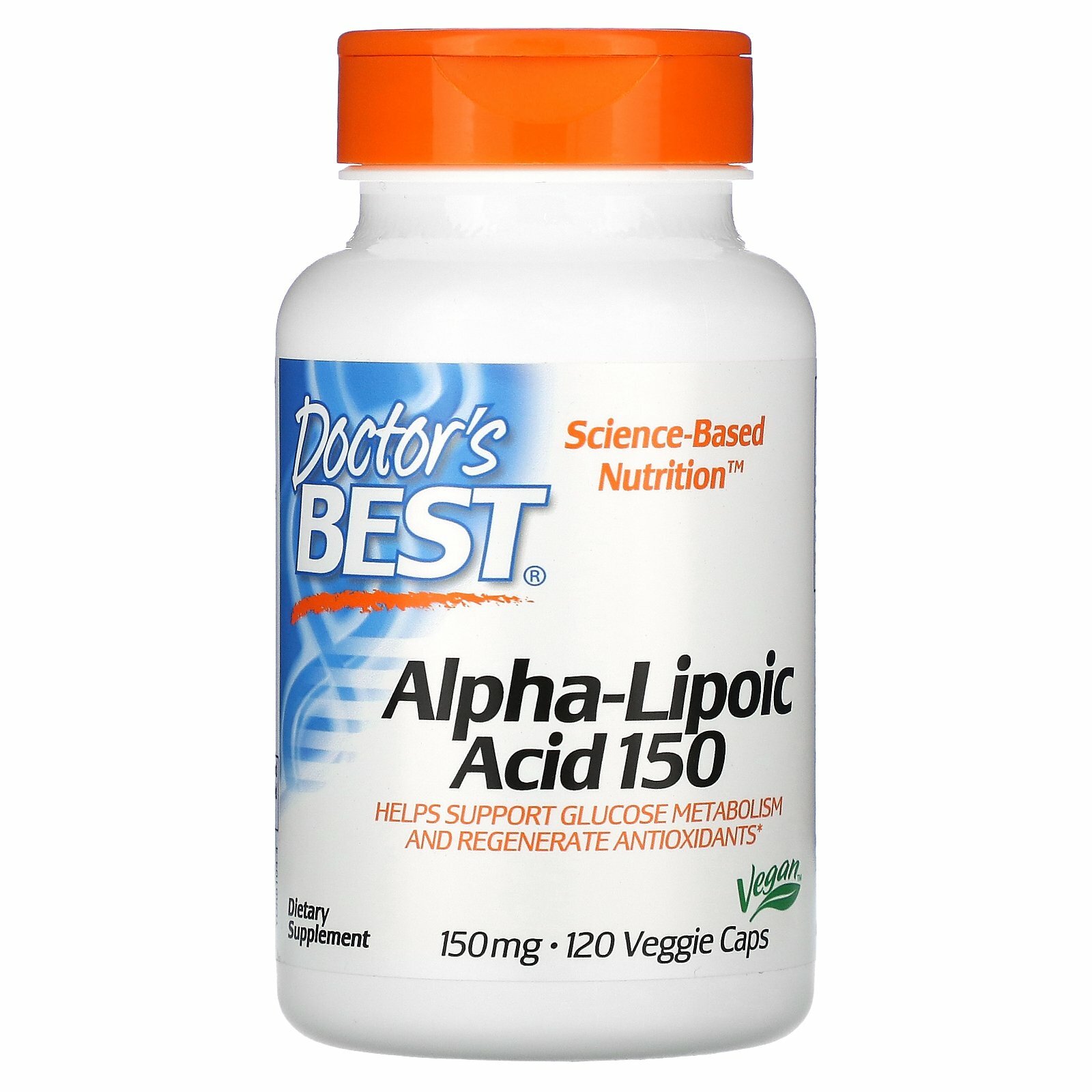 Doctor's Best, альфа-липоевая кислота 150, 150 мг, 120 растительных капсул
