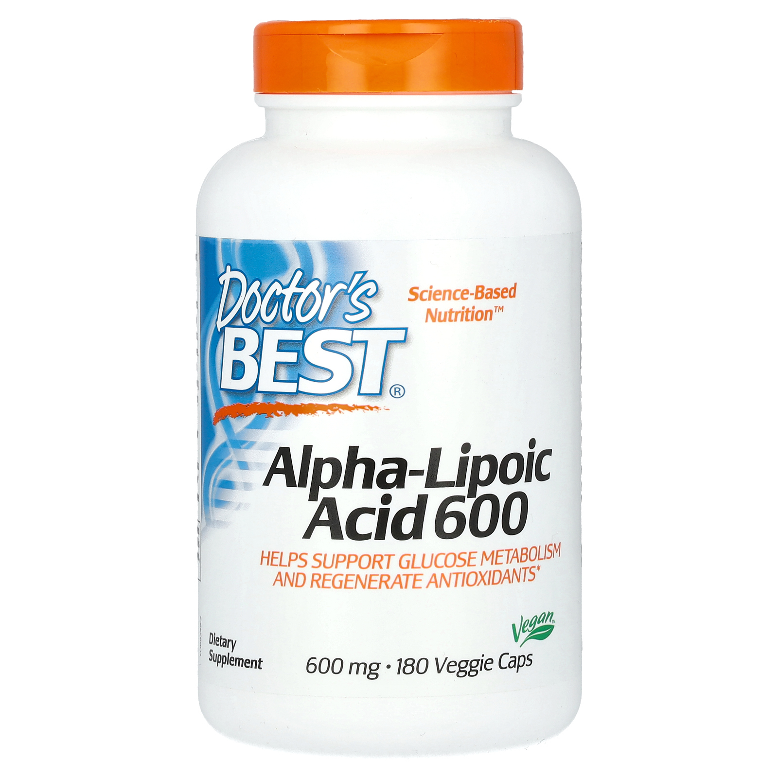 Doctor's Best, альфа-липоевая кислота 600, 600 мг, 180 вегетарианских капсул