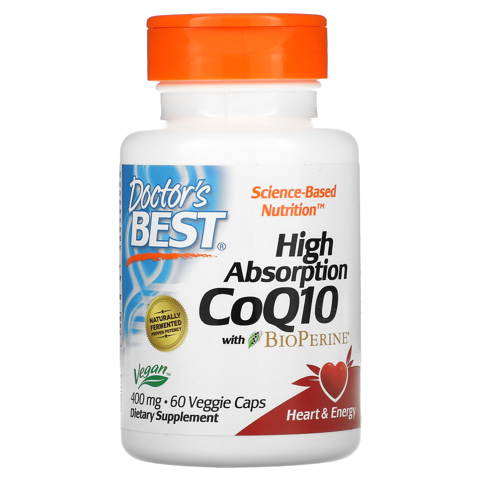 Doctor's Best, коэнзим Q10 с высокой степенью усвоения, с BioPerine, 400 мг, 60 вегетарианских капсул