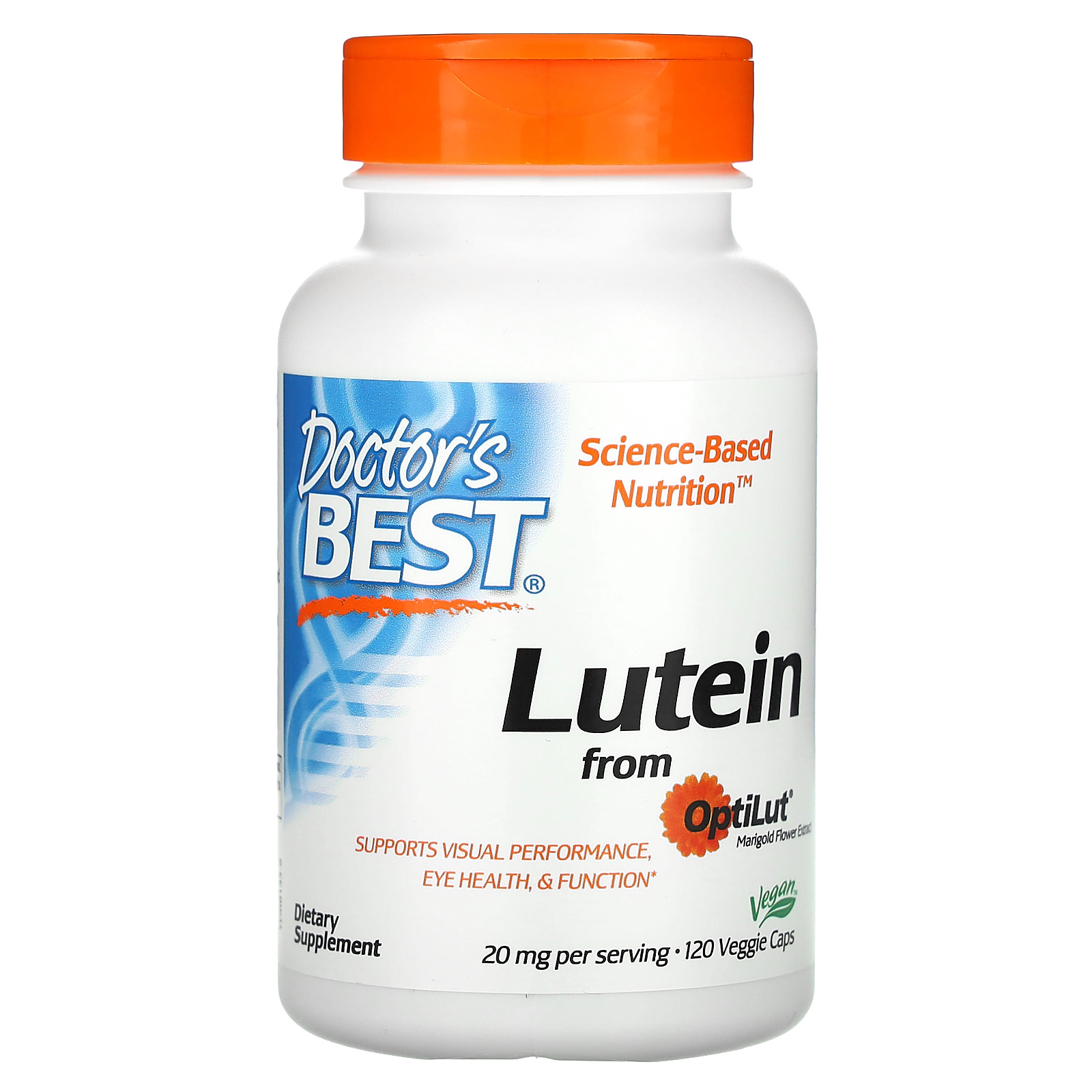 Doctor's Best, лютеин из OptiLut, 20 мг, 120 растительных капсул (10 мг в 1 капсуле)