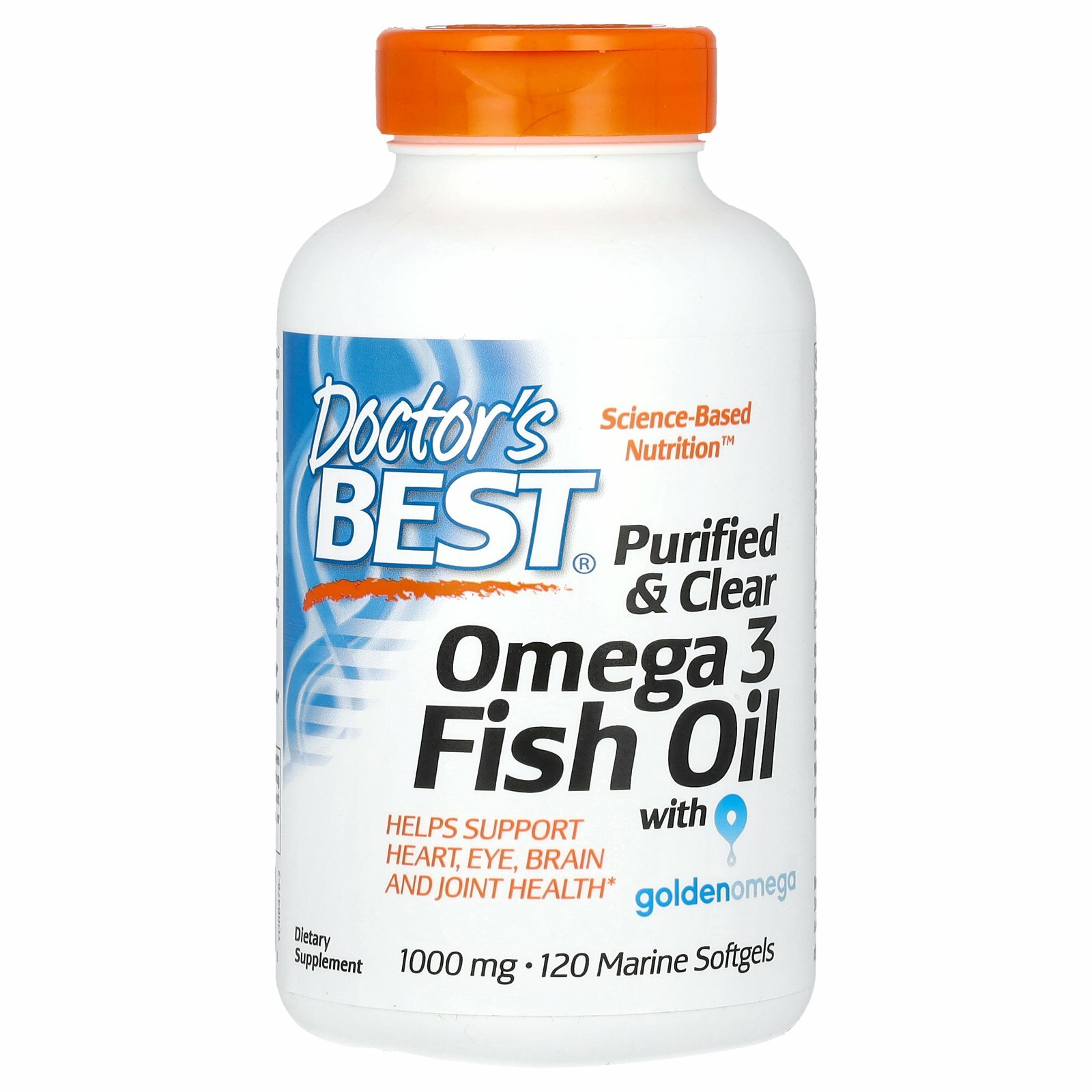 Doctor's Best, очищенный и прозрачный рыбий жир с омега-3, с добавлением Goldenomega, 2000 мг, 120 капсул из рыбьего желатина (1000 мг в 1 капсуле)