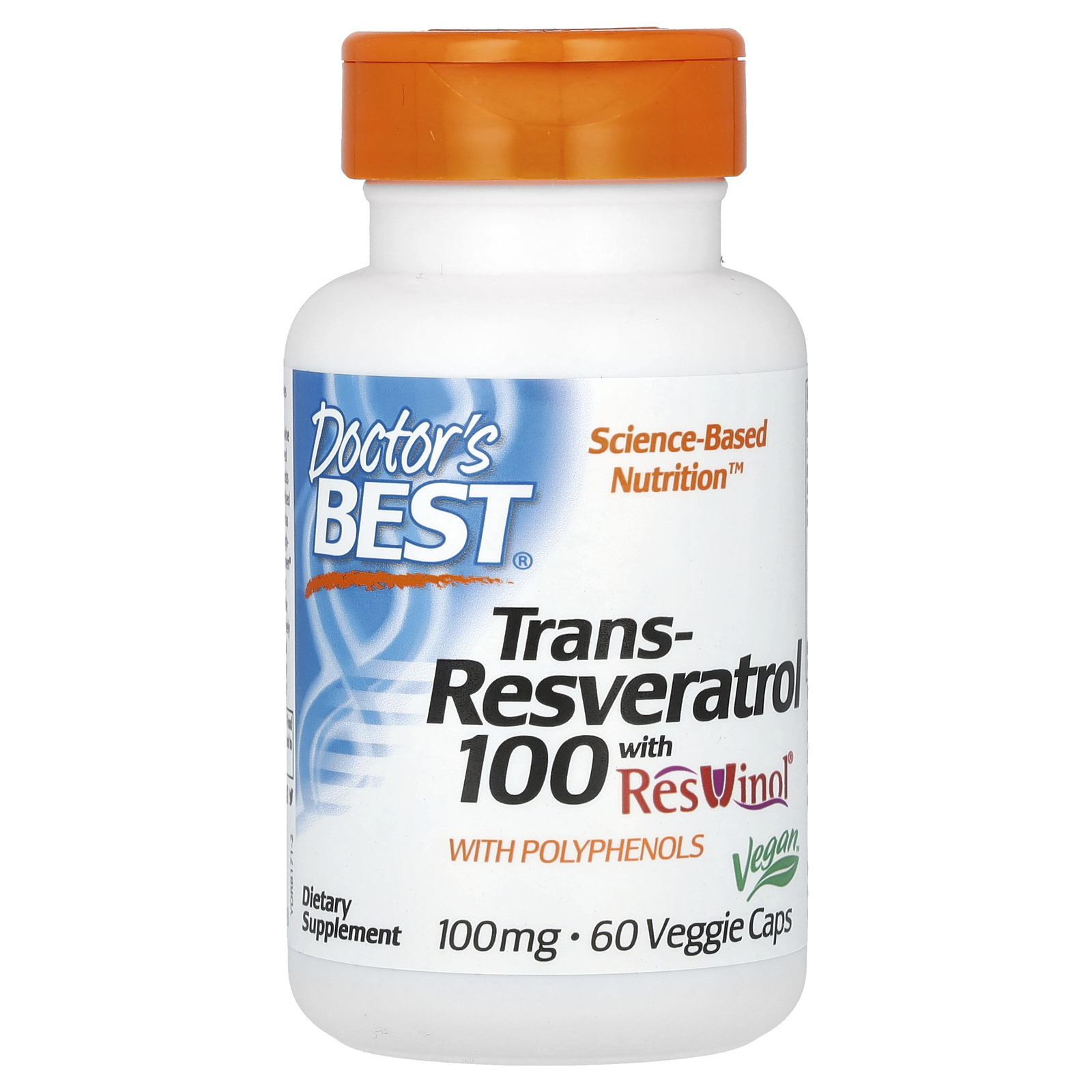 Doctor's Best, транс-ресвератрол 100 с ResVinol, 100 мг, 60 вегетарианских капсул